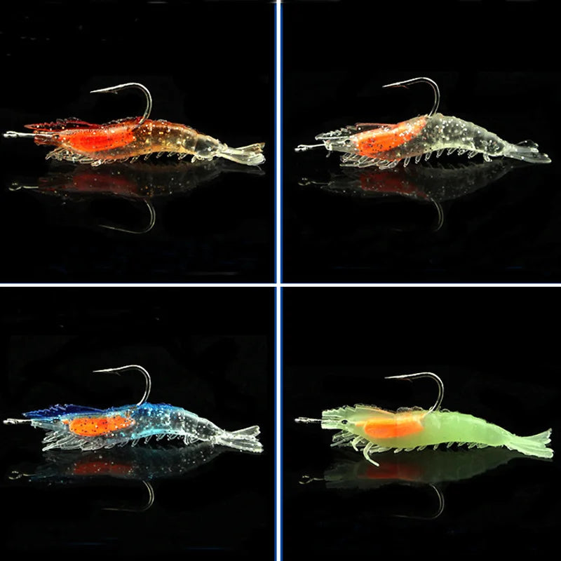 4 pçs isca camarão macio 6cm 3g simulação luminosa camarão isca macia equipamentos artificiais macios isca de pesca no fundo mar equipamento de pesca