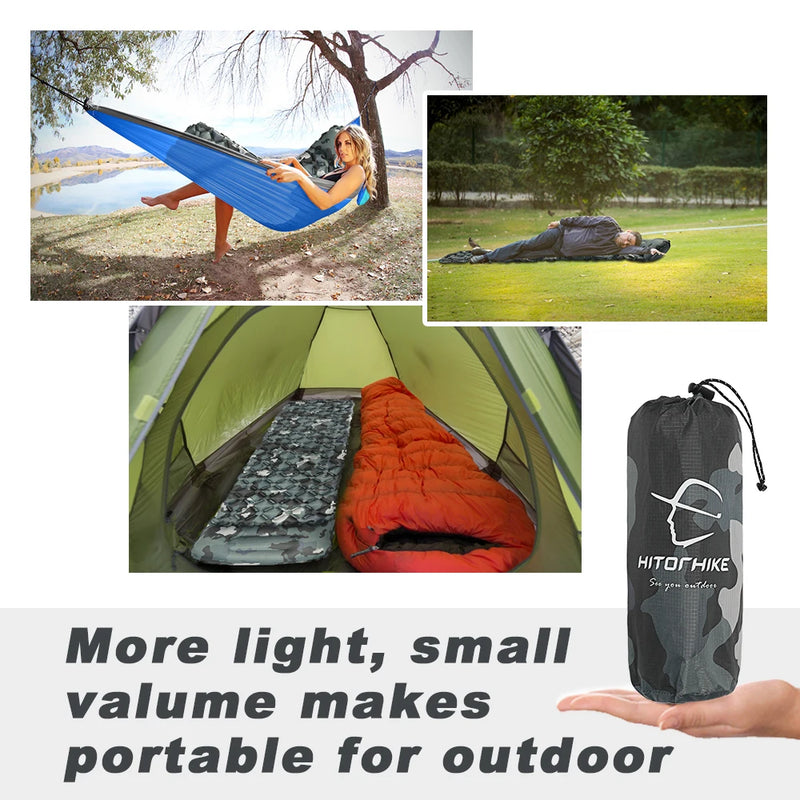 Colchão inflavel com travesseiro, Almofada de dormir ao ar livre acampamento esteira viagem cama dobrável ultraleve almofada ar caminhadas