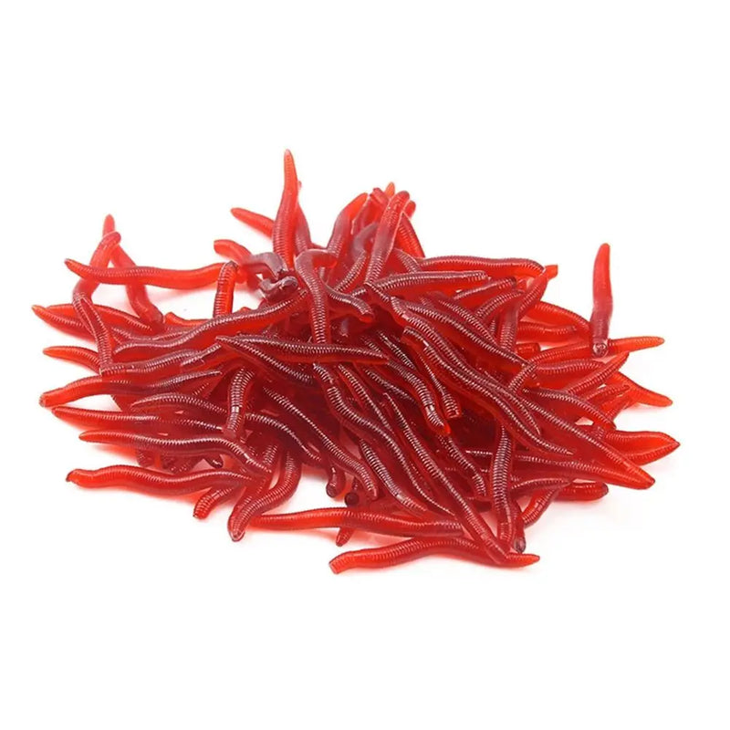100 iscas minhoca vermelha de silicone macio vermes isca de pesca artificial isca de pesca realista