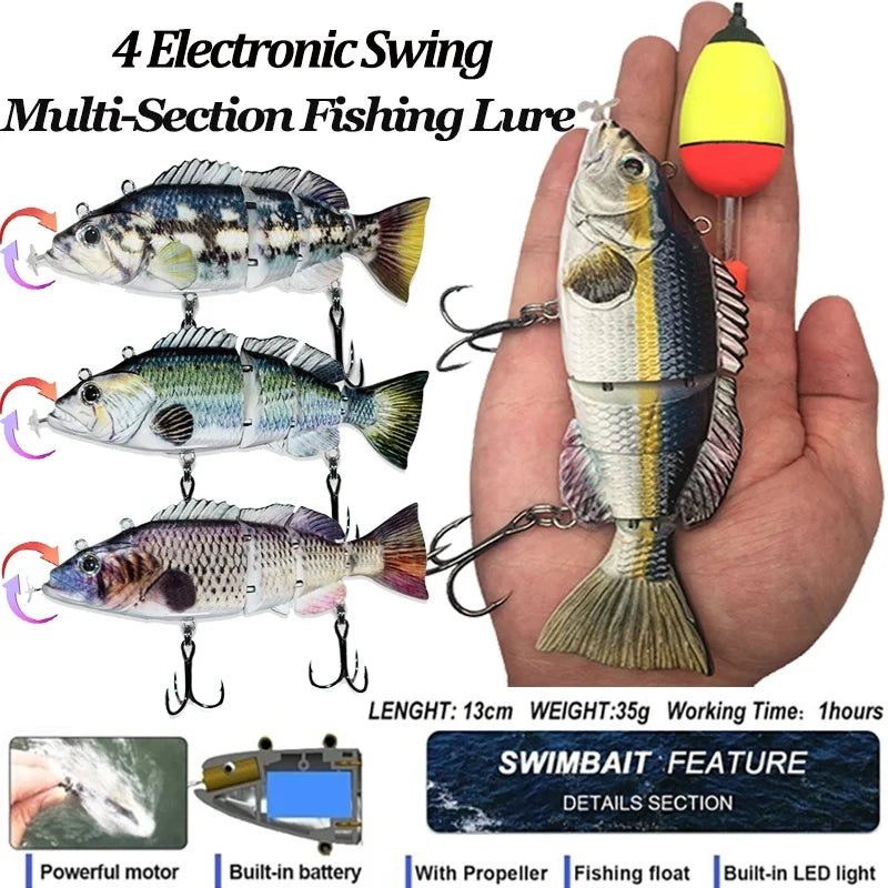 Nova isca elétrica usb recarregável peixinho articulado 13cm auto natação isca osciladores de 4 segmentos para esporte ao ar livre isca de pesca