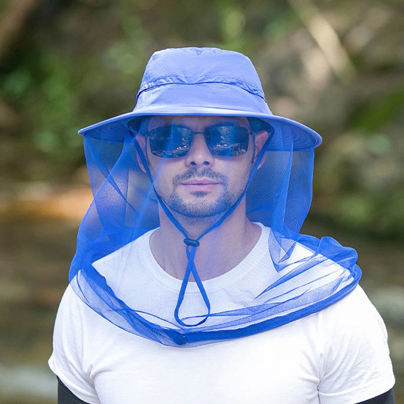 Chapéu de pesca com tela anti-mosquito unissex , chapéu de verão ao ar livre na selva, fazenda, pesca, chapéu de sol masculino feminino, malha respirável, rede de proteção facial completa