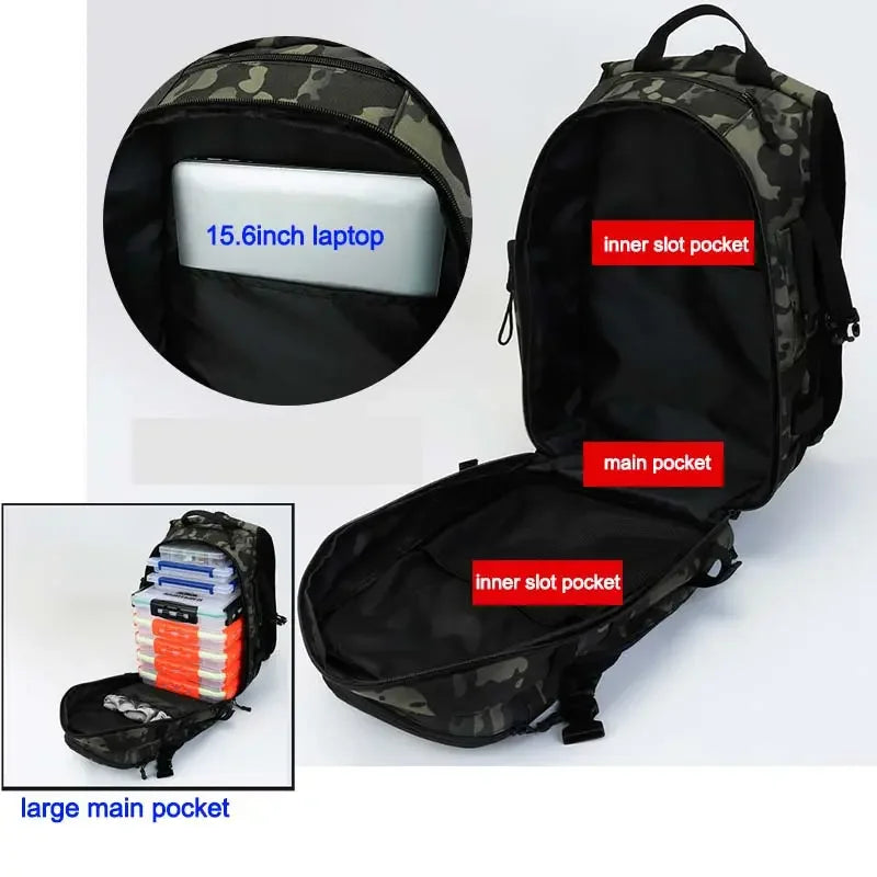 Mochila de pesca versátil, mochila de pesca para guardar acessórios de pesca mochila tático acampamento saco de viagem