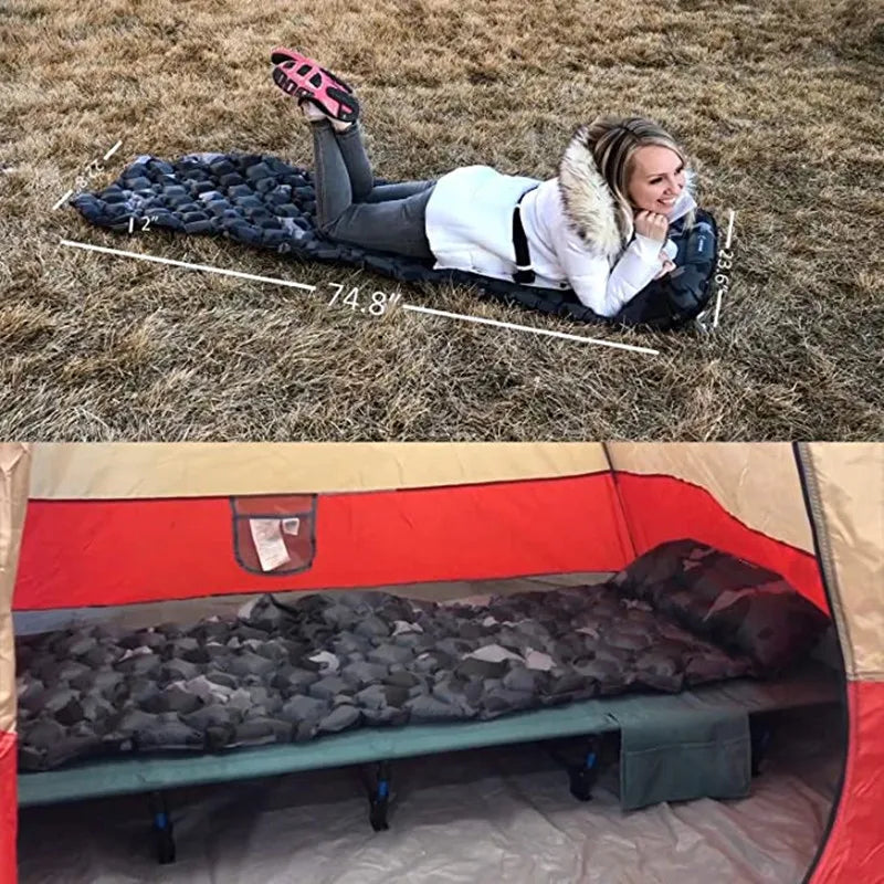 Colchão inflavel com travesseiro, Almofada de dormir ao ar livre acampamento esteira viagem cama dobrável ultraleve almofada ar caminhadas