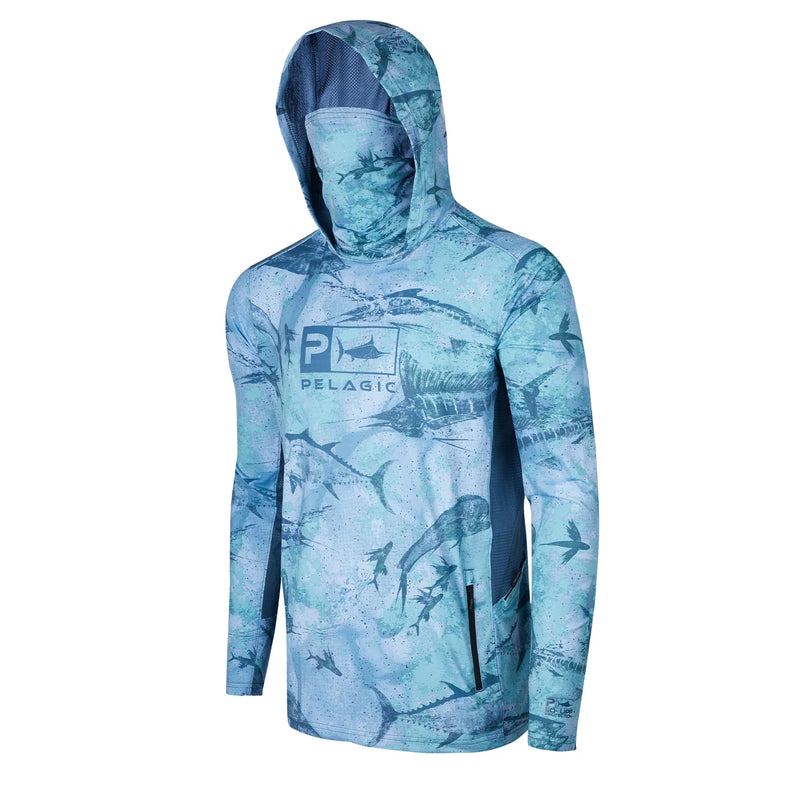Camiseta de pesca uv 50 pelagic manga longa com capuz capa facial camisa de pesca rápida topos proteção uv máscara facial roupas