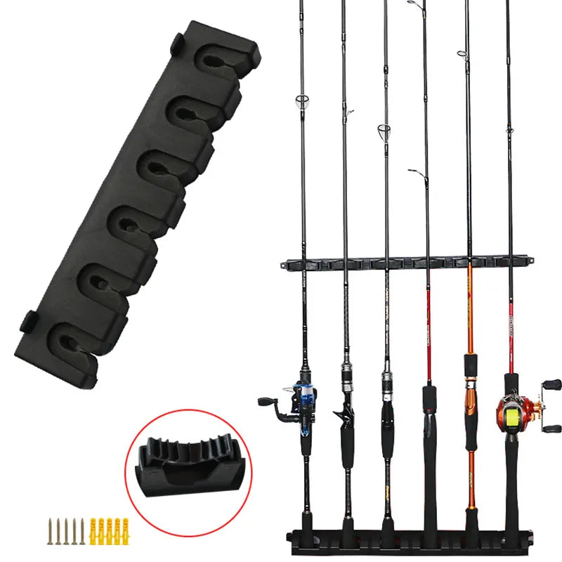 1pc suporte para varas de pesca, plástico rack de 6 hastes suporte de pólo vertical montagem na parede modular para garagem