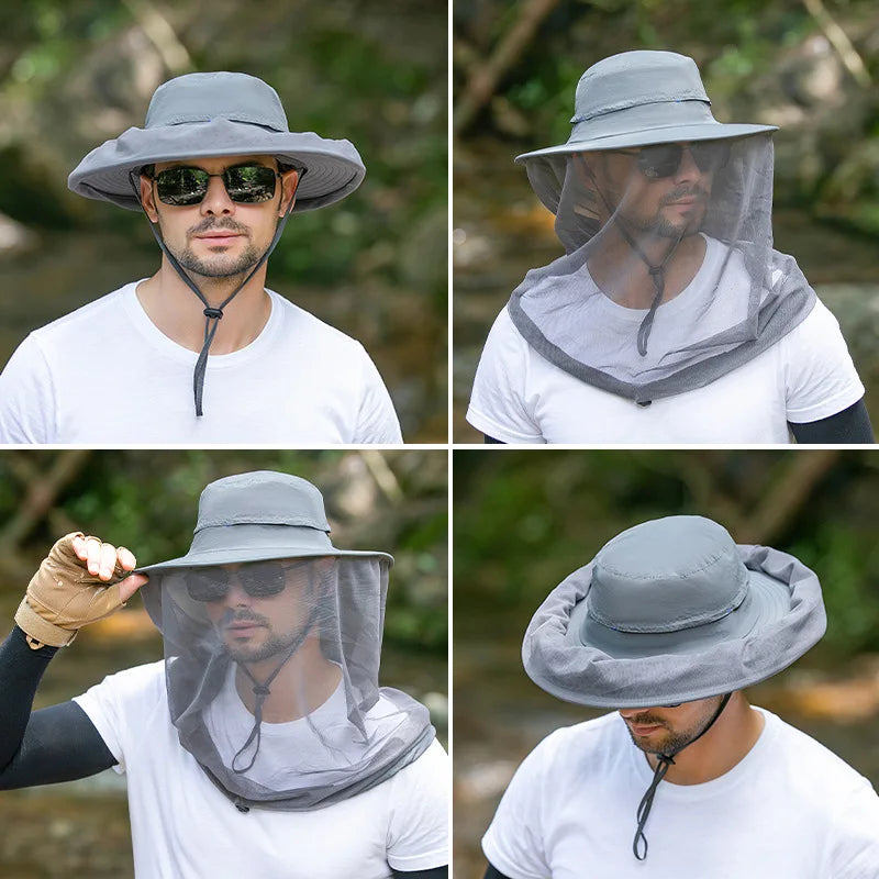 Chapéu de pesca com tela anti-mosquito unissex , chapéu de verão ao ar livre na selva, fazenda, pesca, chapéu de sol masculino feminino, malha respirável, rede de proteção facial completa