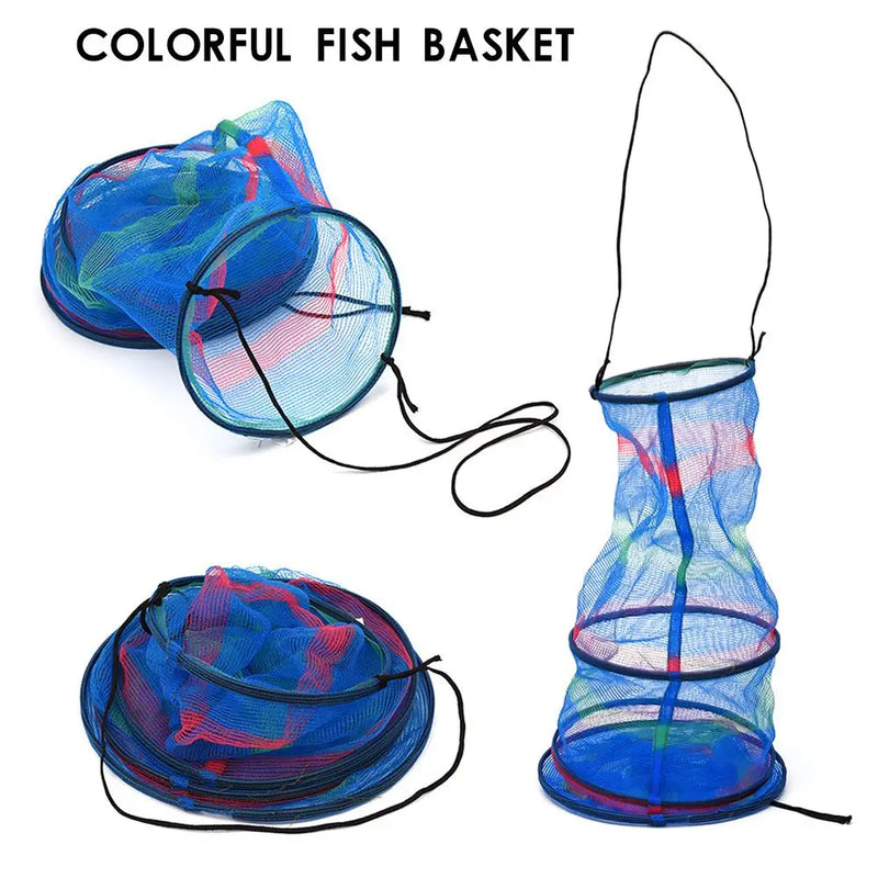 Sambura nylon Mini cesta de pesca de três camadas, dobrável, leve, portátil, caranguejo, lagosta, camarão, gaiolas de peixe, rede de armazenamento