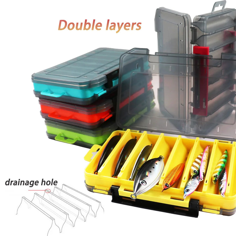 Caixa p/ iscas de pesca caixa de equipamento grande armazenamento dupla face quando abertas compartimentos recipiente de iscas dobravel conjunto acessórios ferramenta pesca